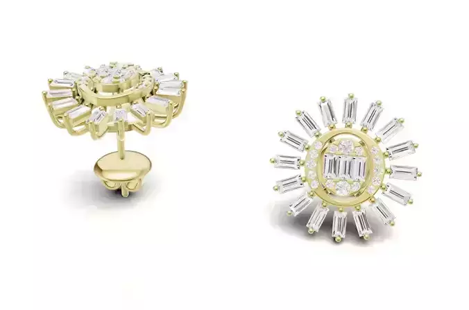 Sunburst Baguette Diamond Stud Earrings