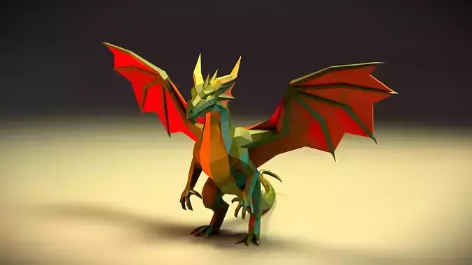 Low Poly Dragon - Stylized Fantasy Creature - 3D Print Ready