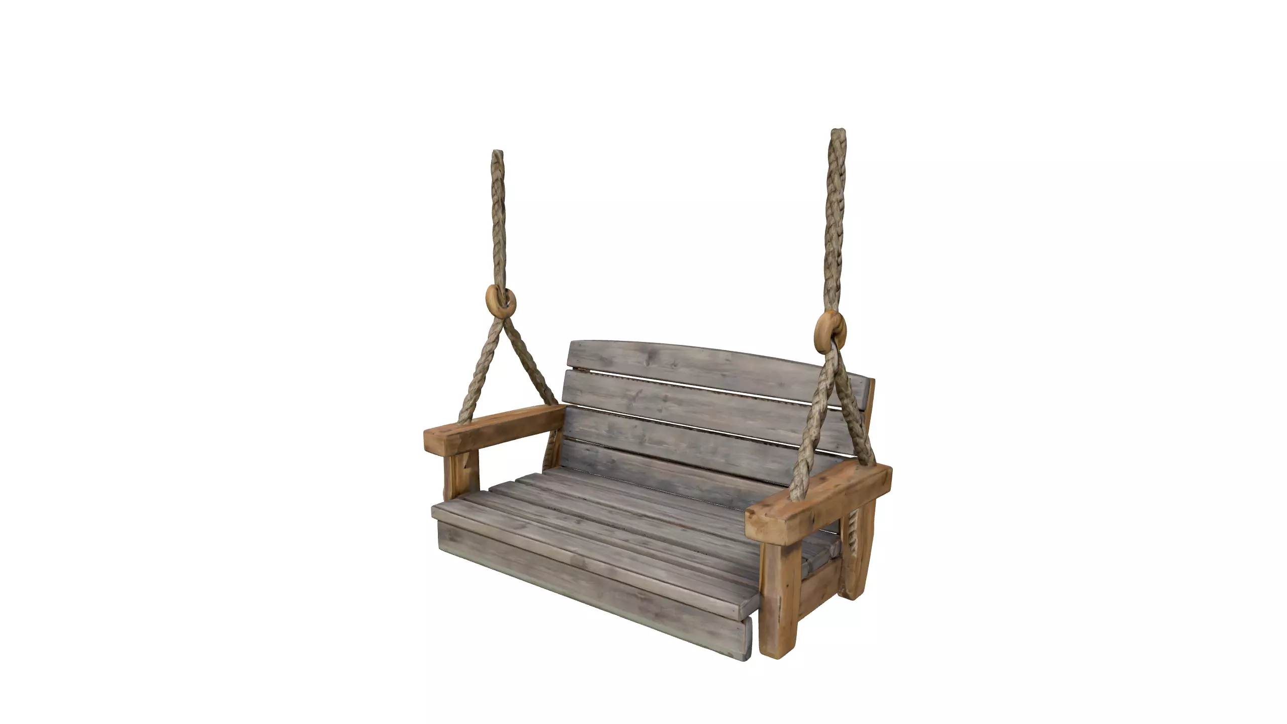 Rustic Wooden Hanging Swing 3D model_2