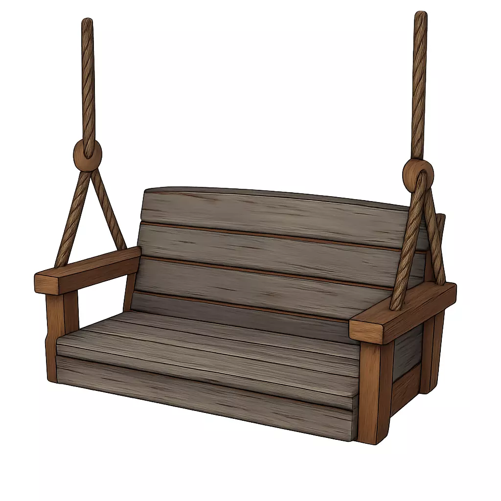 Rustic Wooden Hanging Swing 3D model_0
