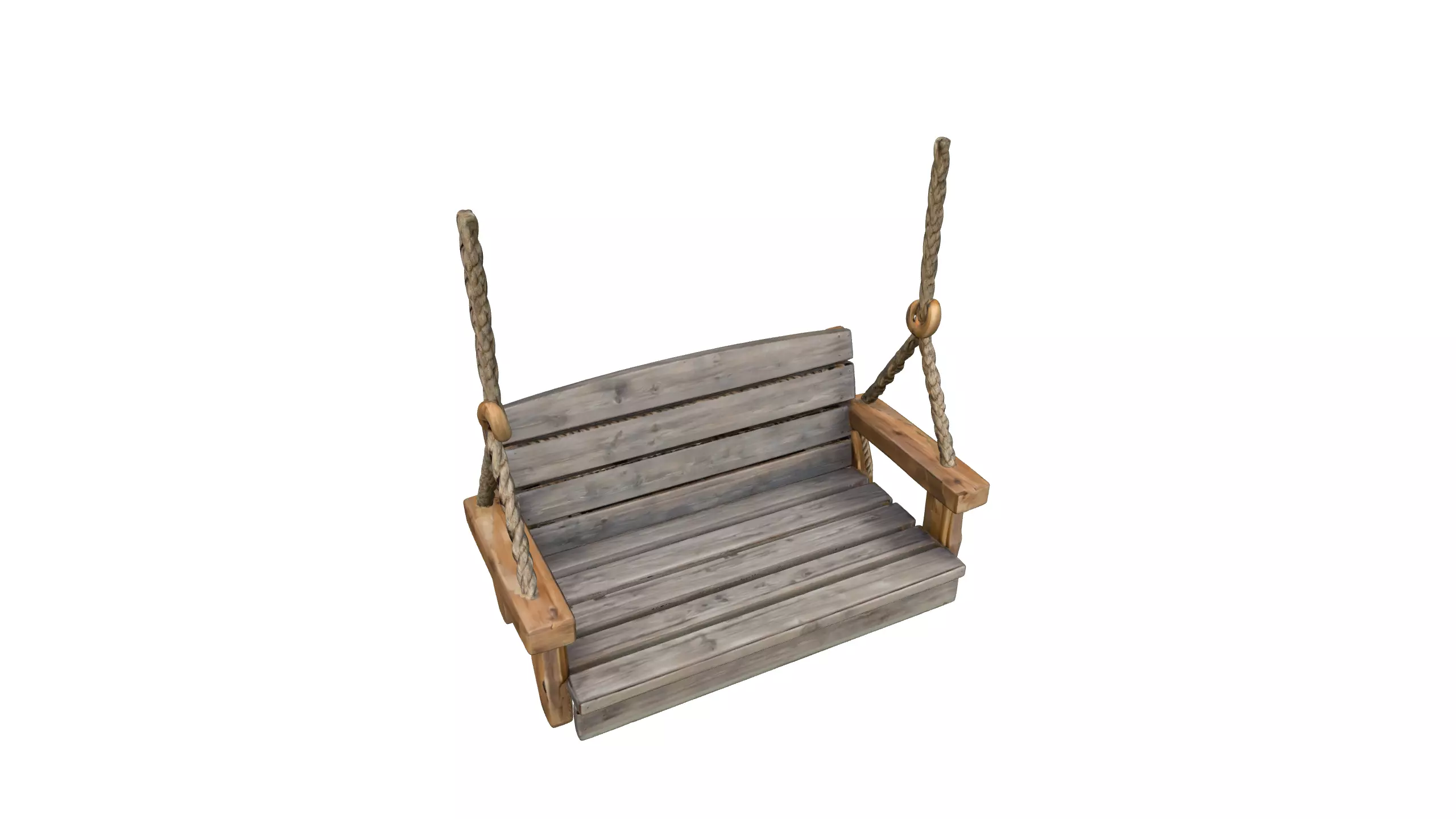 Rustic Wooden Hanging Swing 3D model_1