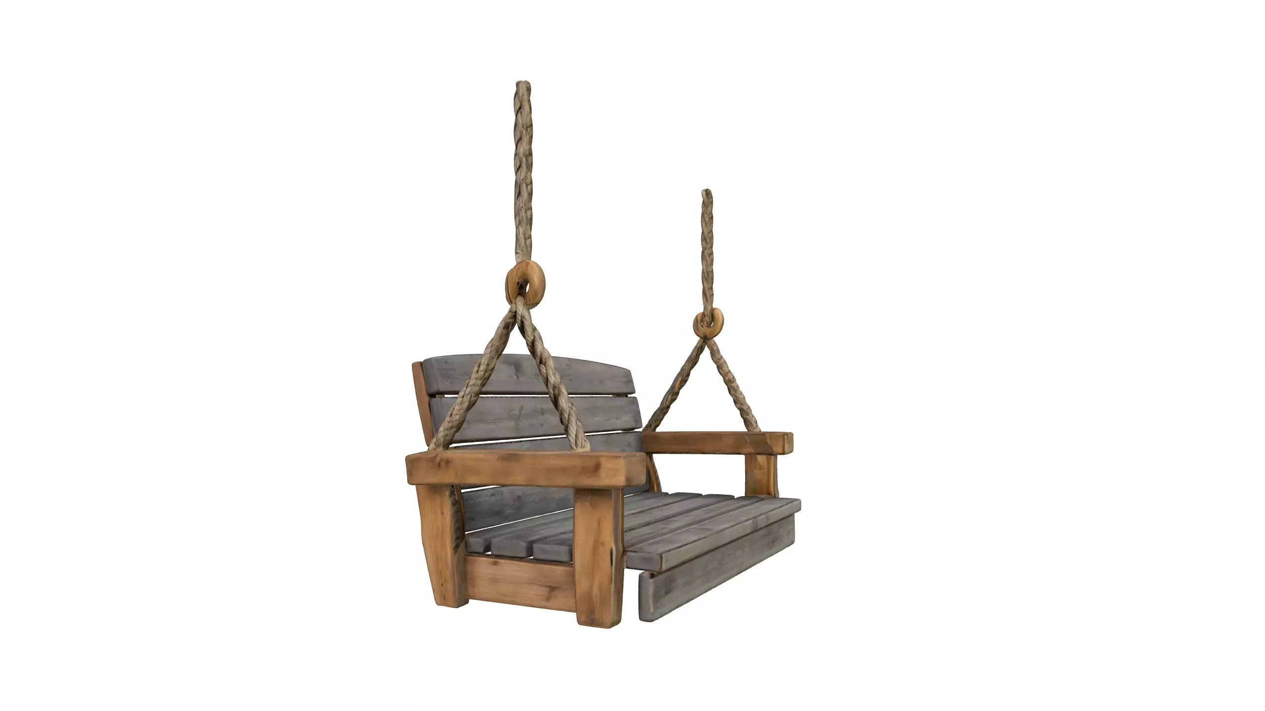 Rustic Wooden Hanging Swing 3D model_3