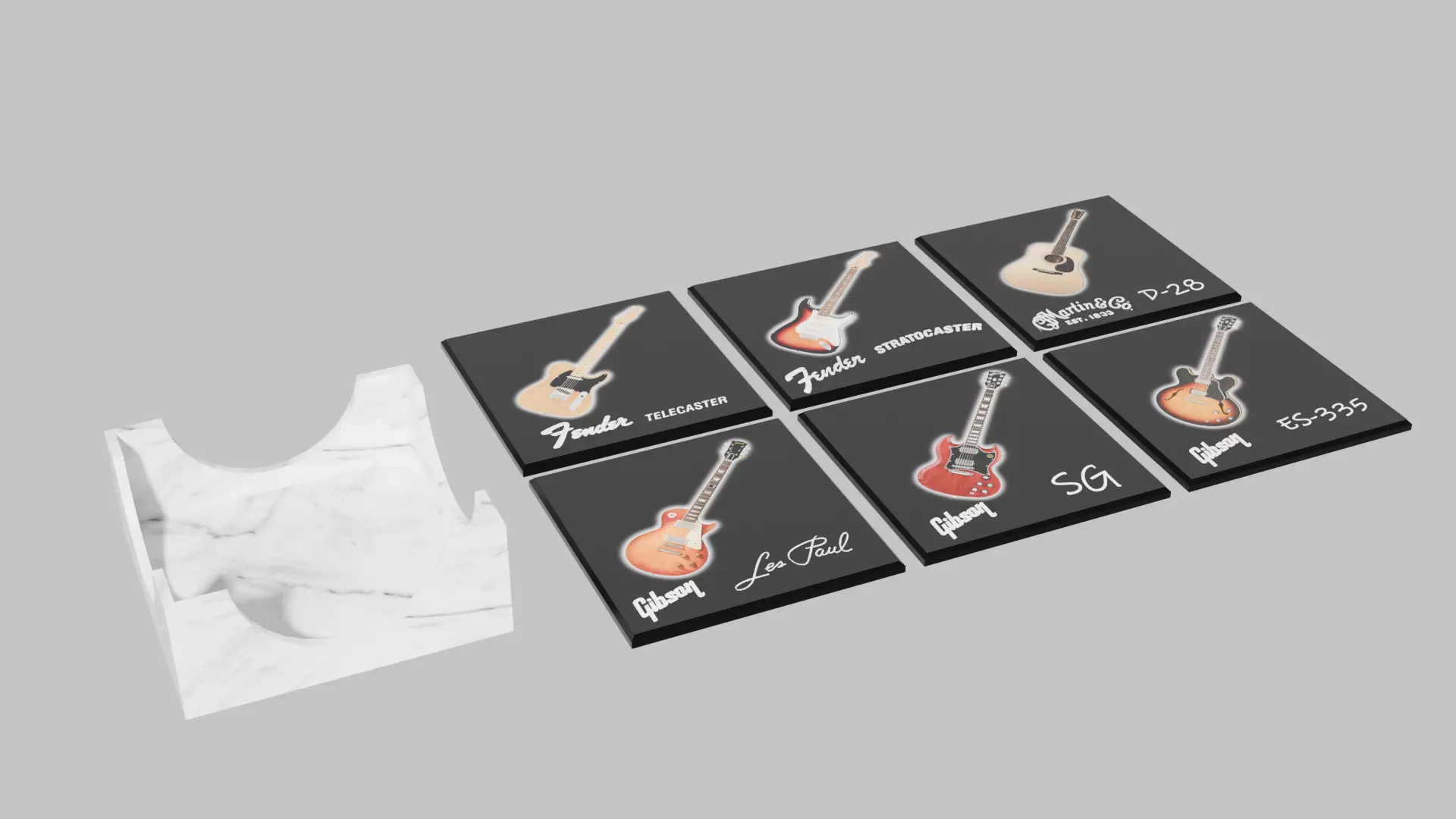 Famous Guitars Coaster Set Low-poly 3D model