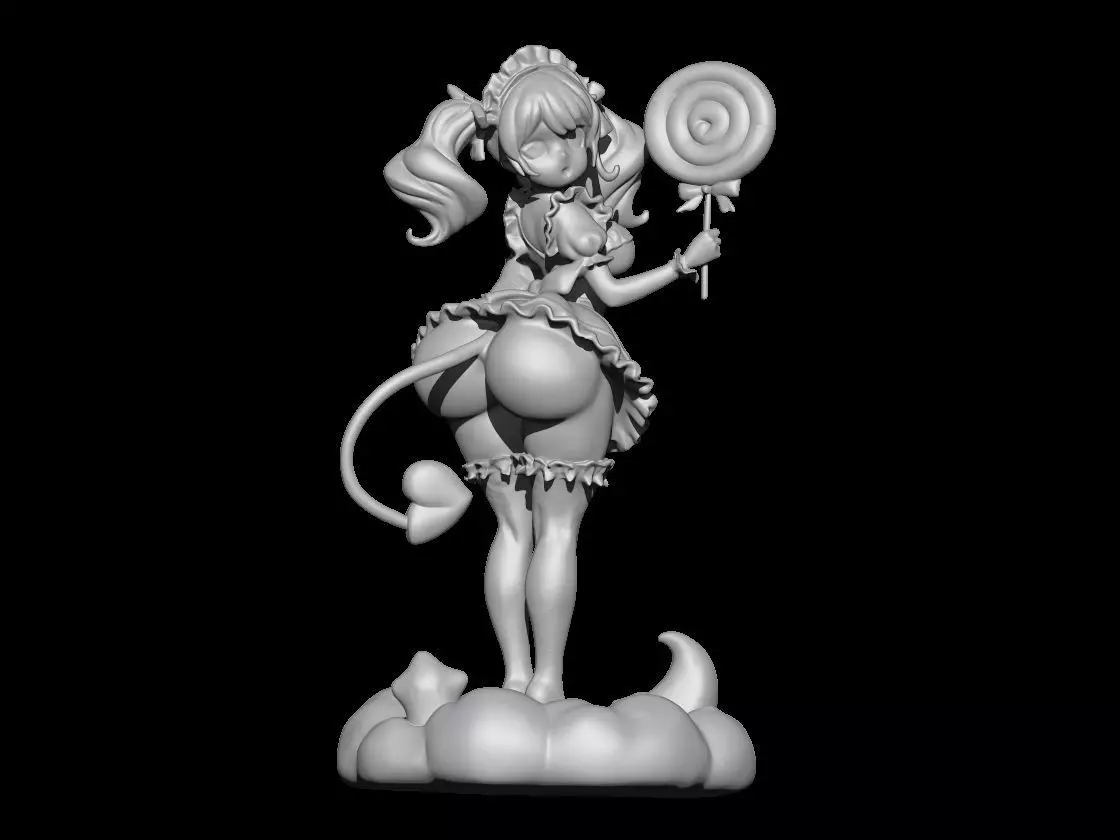 Anime Girl with Lollipop on Cloud Base 3D print model_2