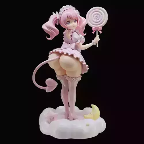 Anime Girl with Lollipop on Cloud Base