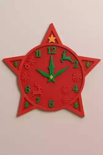Christmas Star Wall Clock  3D Printed Holiday Decor