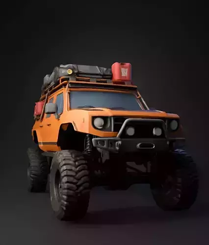 Stylized Orange Off-Road Vehicle with Expedition Gear