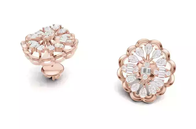 Cluster Diamond Stud Earrings With Pear and Baguette Style