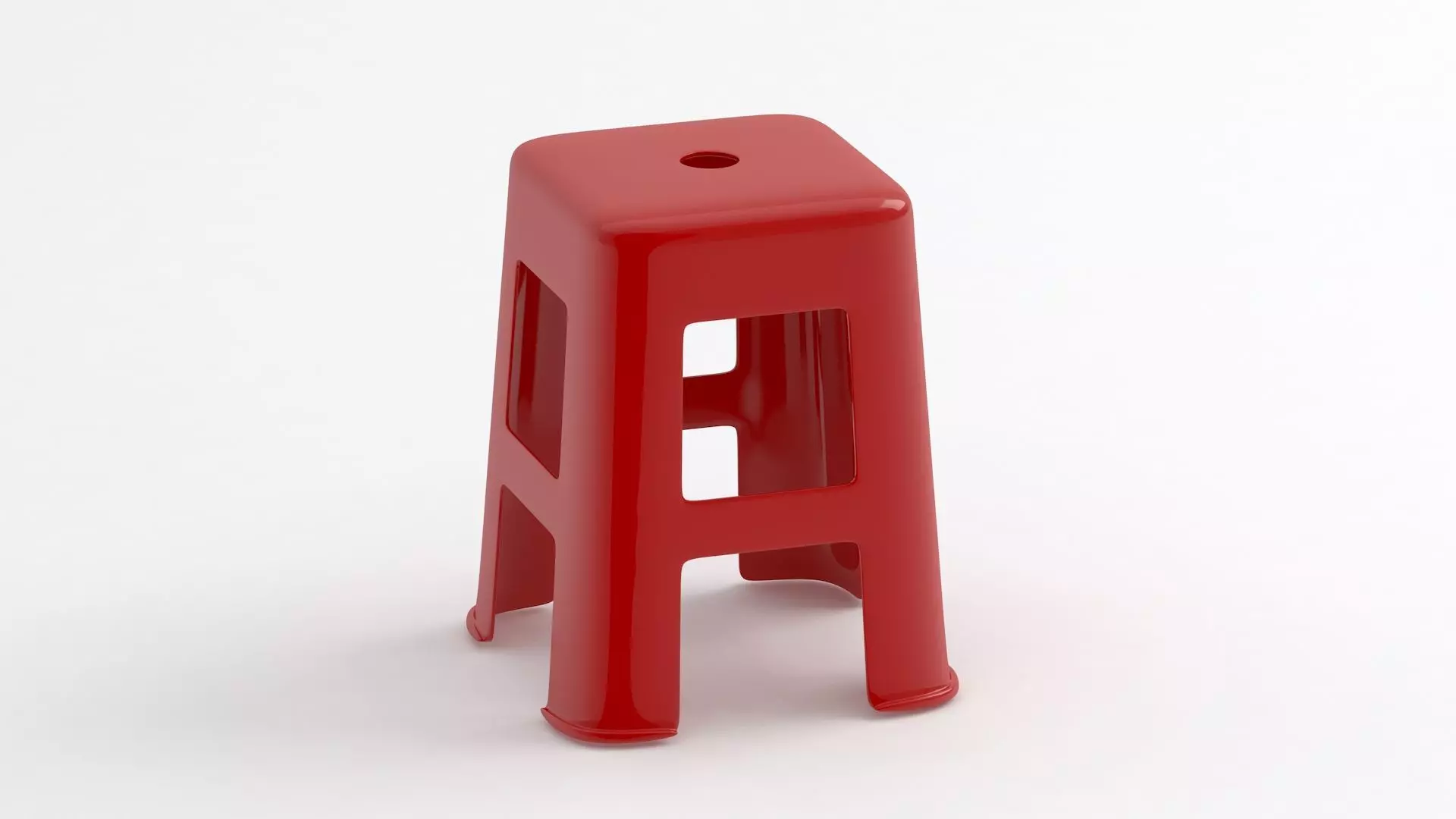 Red Hard Plastic Stool 3D model_1