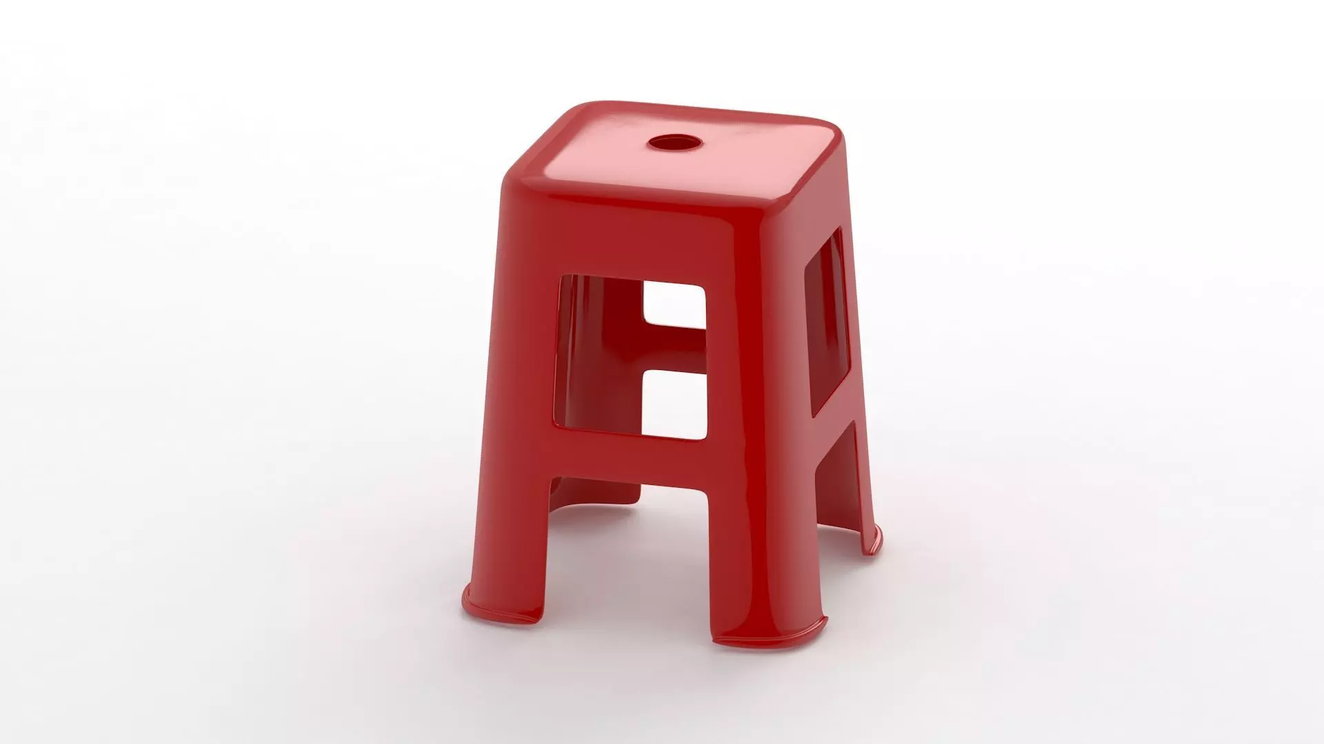 Red Hard Plastic Stool 3D model_5