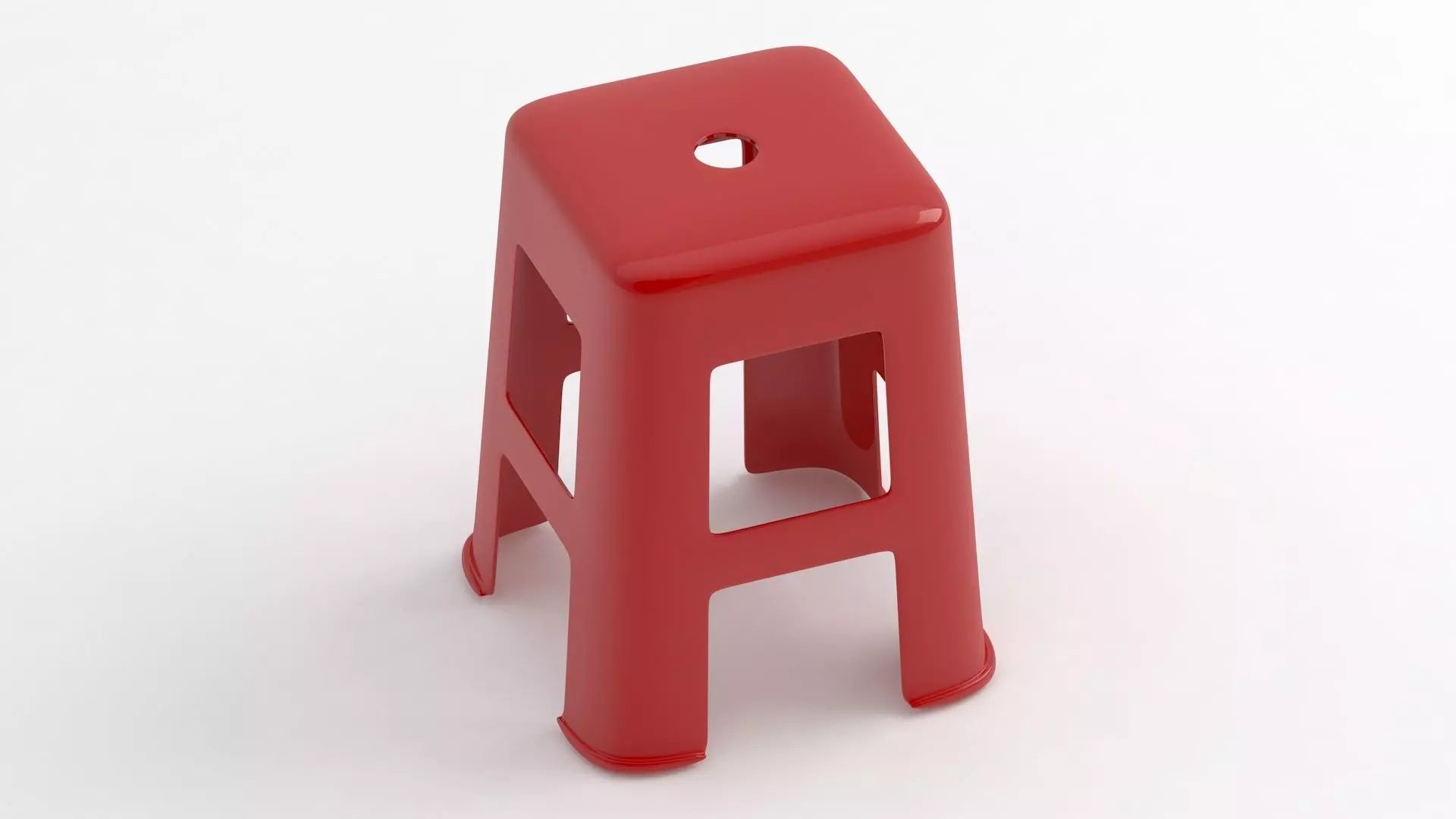 Red Hard Plastic Stool 3D model_3