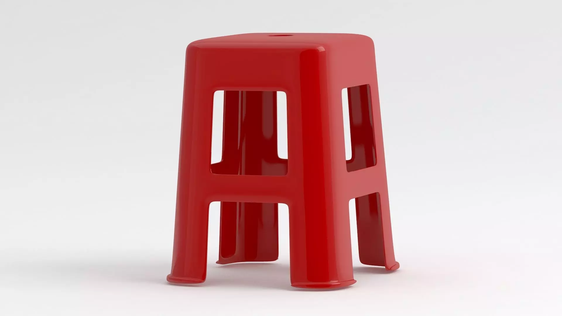 Red Hard Plastic Stool 3D model_2