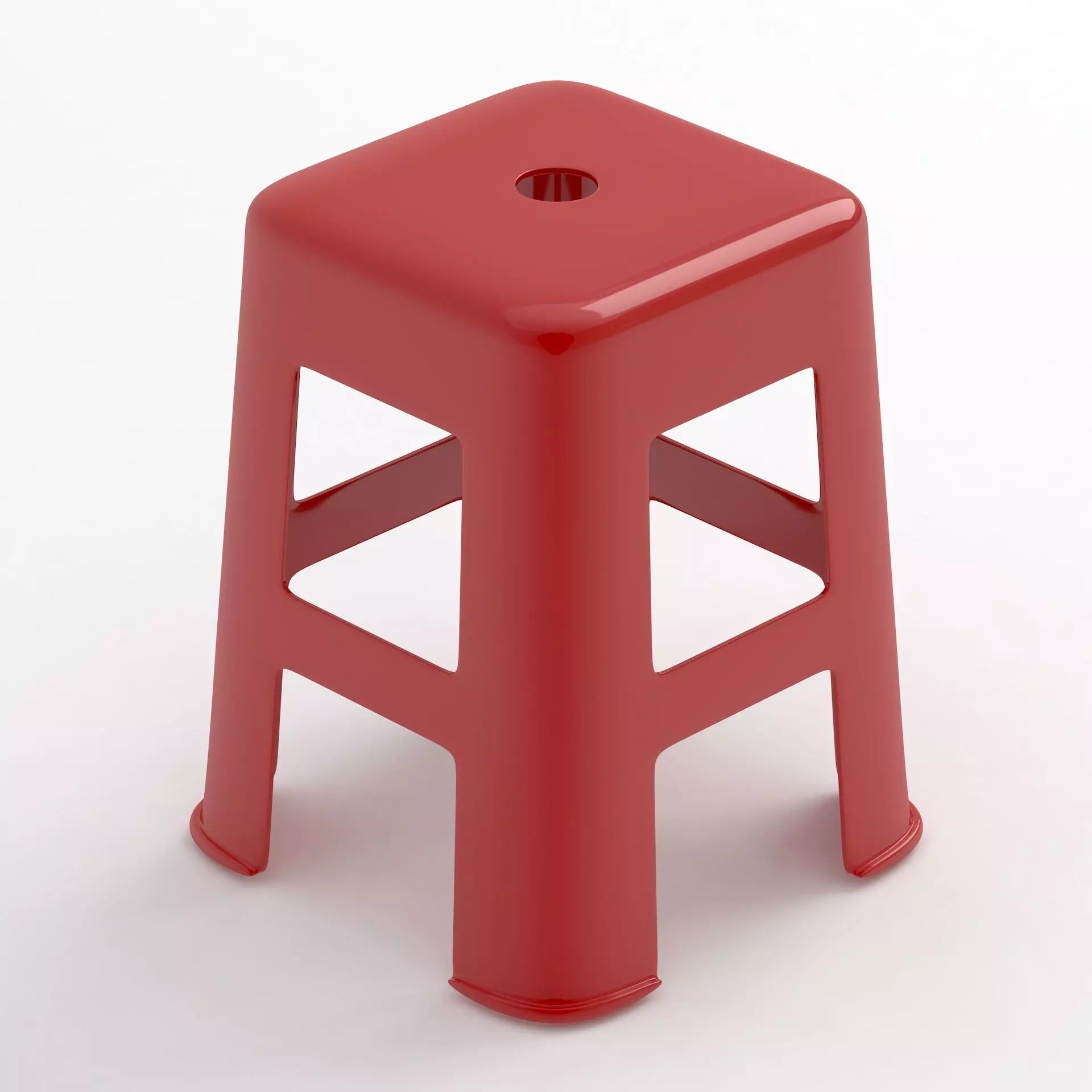 Red Hard Plastic Stool 3D model_0