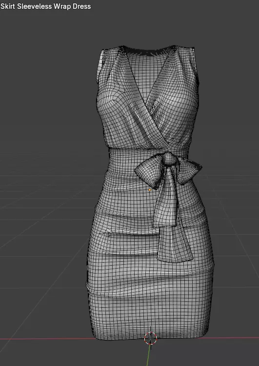 Bowknot Belt Pencil Skirt Sleeveless Wrap Dress 3D model_4