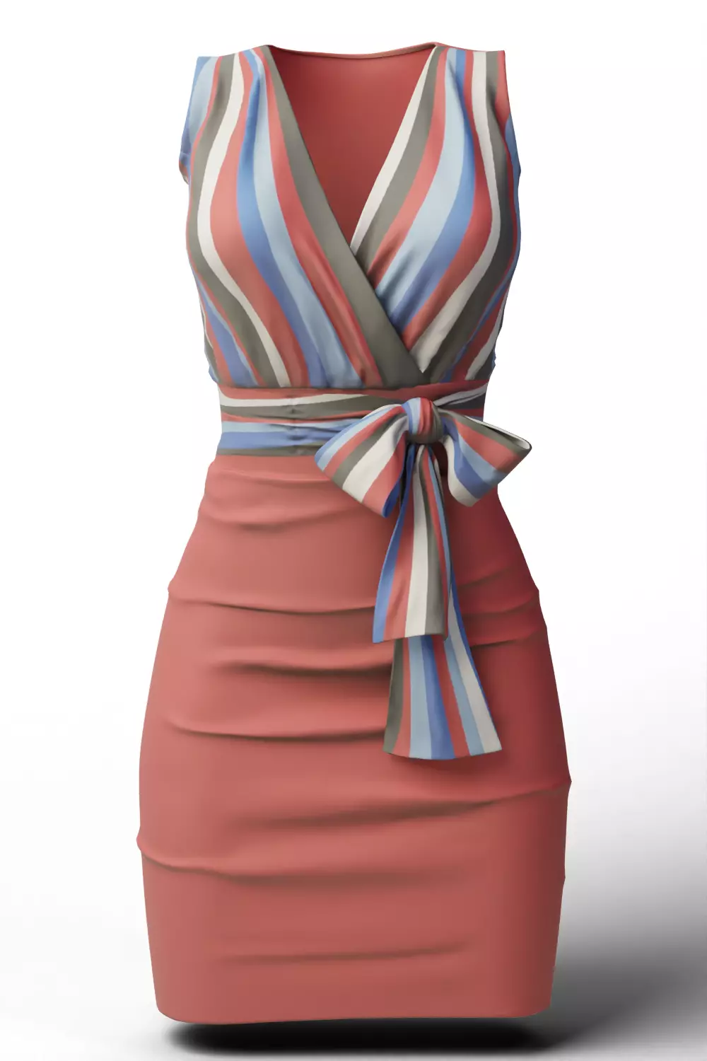 Bowknot Belt Pencil Skirt Sleeveless Wrap Dress 3D model_0