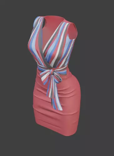 Bowknot Belt Pencil Skirt Sleeveless Wrap Dress 3D model_6