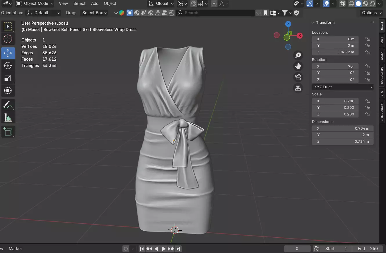 Bowknot Belt Pencil Skirt Sleeveless Wrap Dress 3D model_3