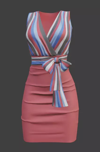 Bowknot Belt Pencil Skirt Sleeveless Wrap Dress 3D model_8