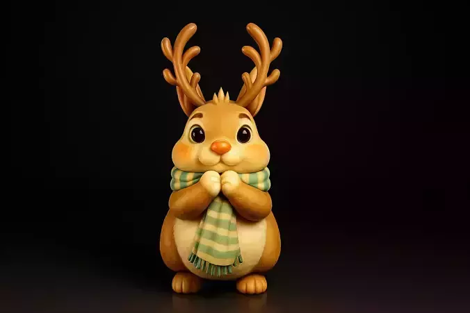 Reindeer Bunny Figurine Cute Christmas Animal with Antlers 3D print model Reindeer Bunny Figurine Cute Christmas Animal with Antlers 3D print model