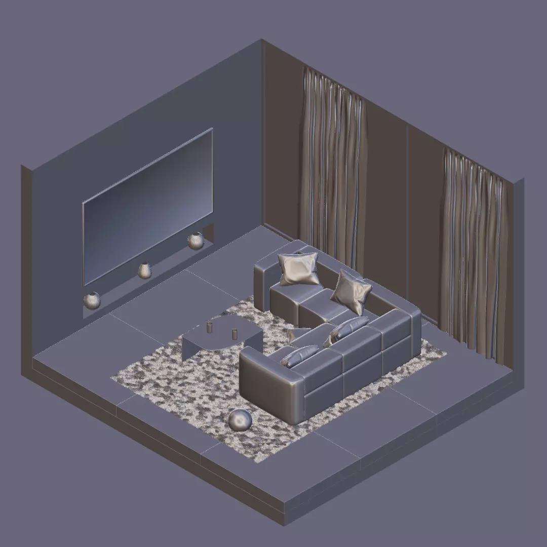 Isometric Hall Interior 3D Model Low-poly 3D model_12