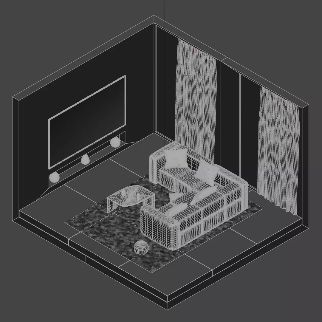 Isometric Hall Interior 3D Model Low-poly 3D model_2