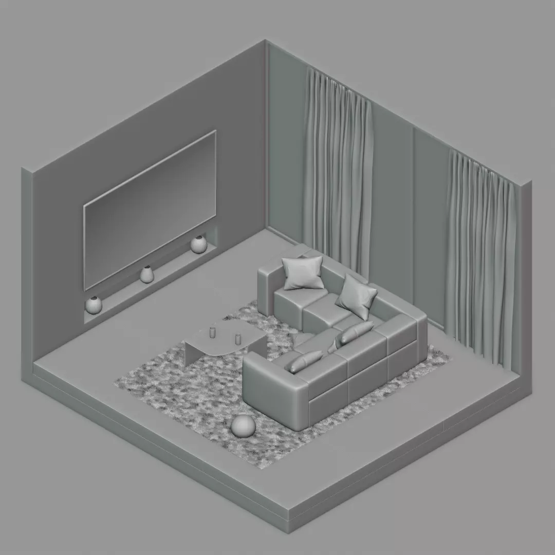 Isometric Hall Interior 3D Model Low-poly 3D model_14