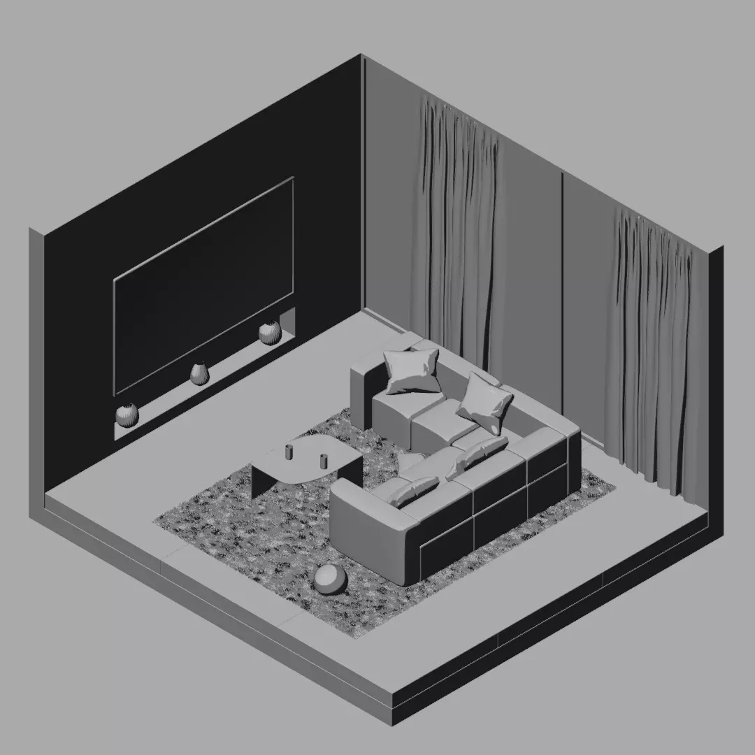 Isometric Hall Interior 3D Model Low-poly 3D model_11
