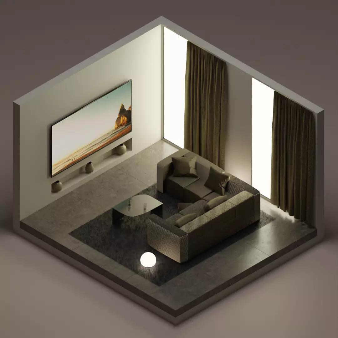 Isometric Hall Interior 3D Model Low-poly 3D model_0