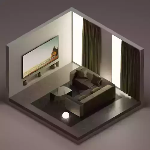 Isometric Hall Interior 3D Model Low-poly 3D model