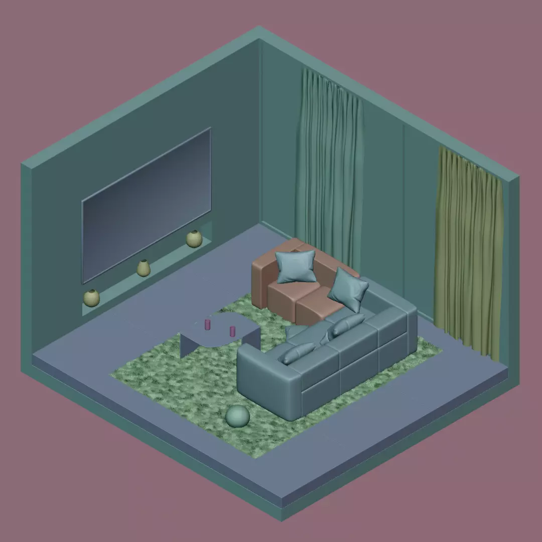 Isometric Hall Interior 3D Model Low-poly 3D model_13