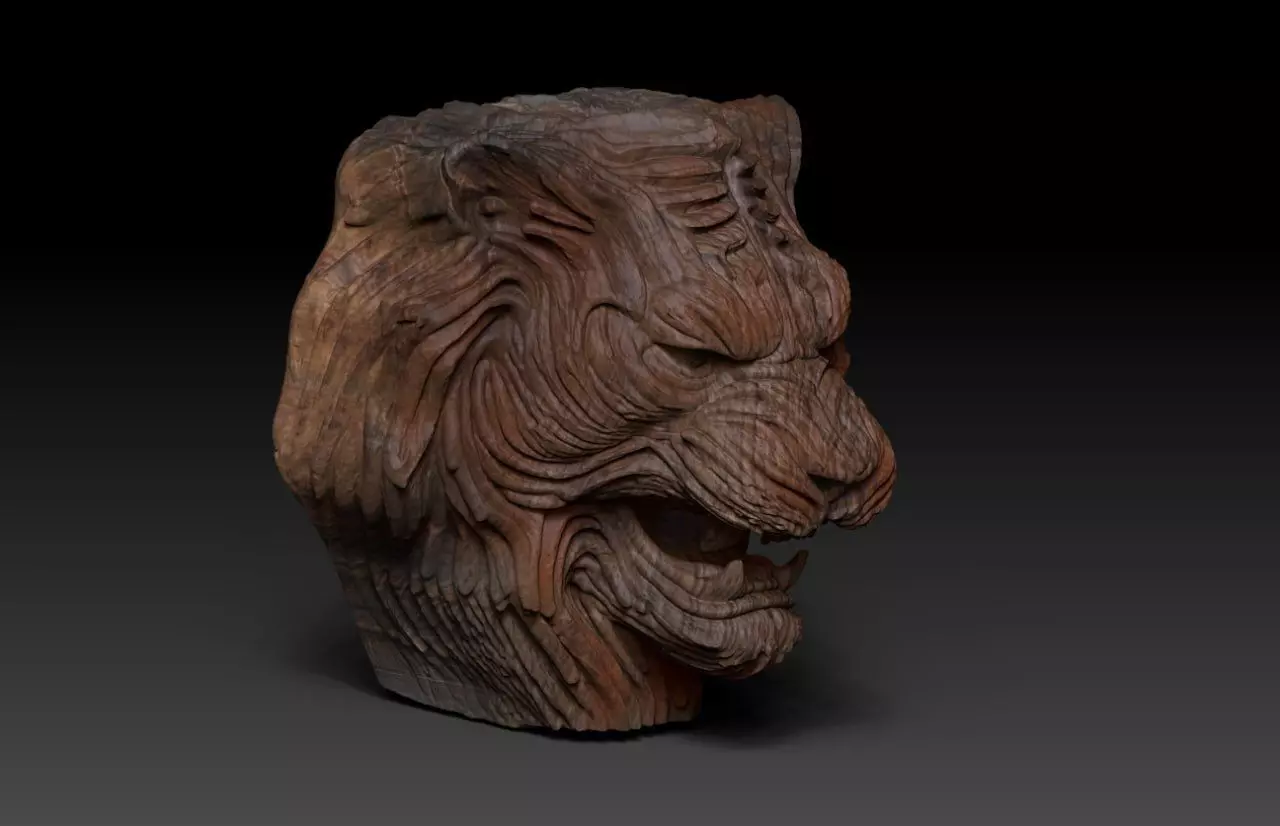  Wood Carving Tiger Statue Pack  M74 3D print model_7