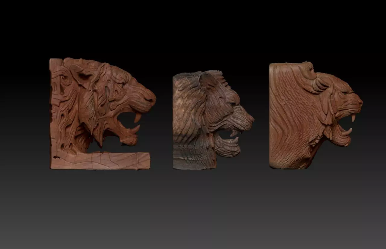  Wood Carving Tiger Statue Pack  M74 3D print model_13