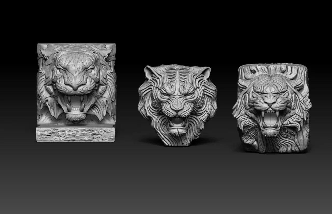  Wood Carving Tiger Statue Pack  M74 3D print model_14