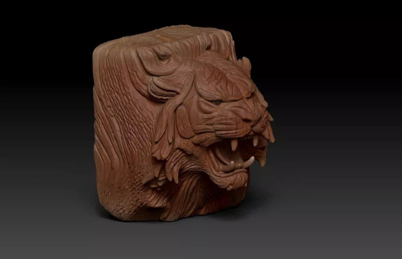  Wood Carving Tiger Statue Pack  M74 3D print model_4