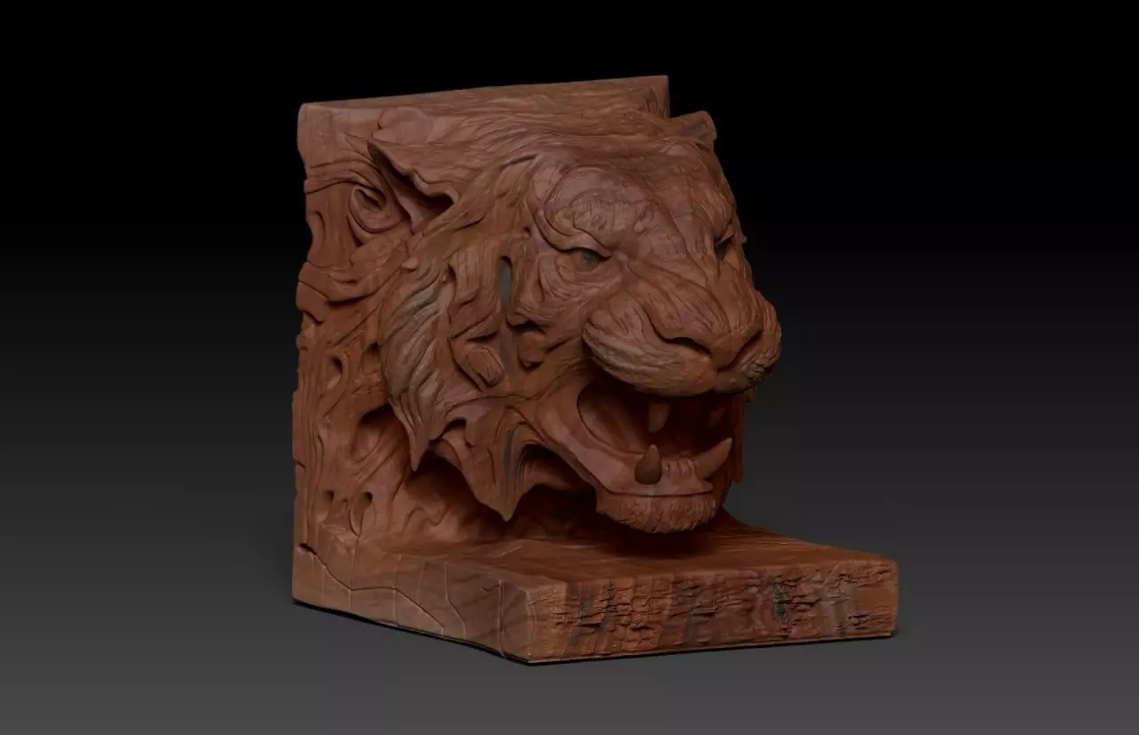  Wood Carving Tiger Statue Pack  M74 3D print model_10