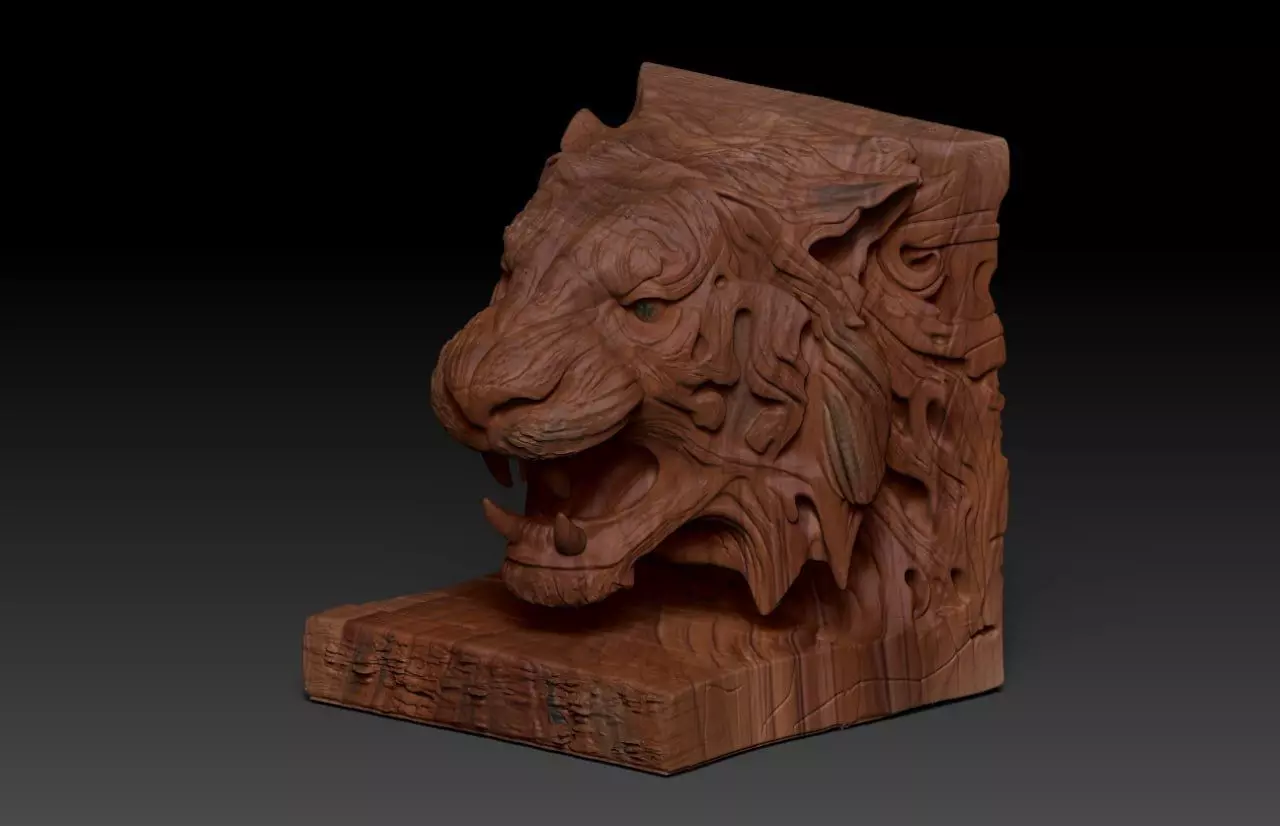  Wood Carving Tiger Statue Pack  M74 3D print model_11