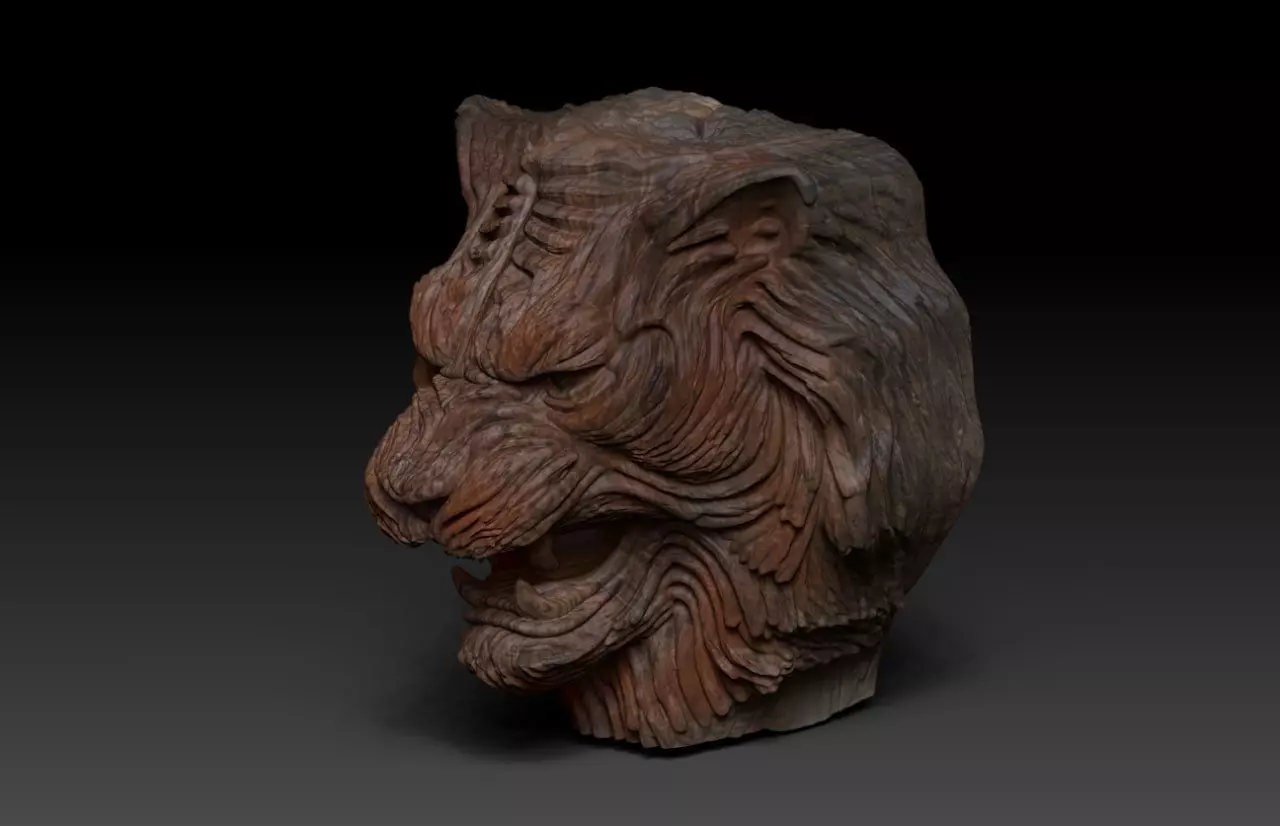  Wood Carving Tiger Statue Pack  M74 3D print model_8