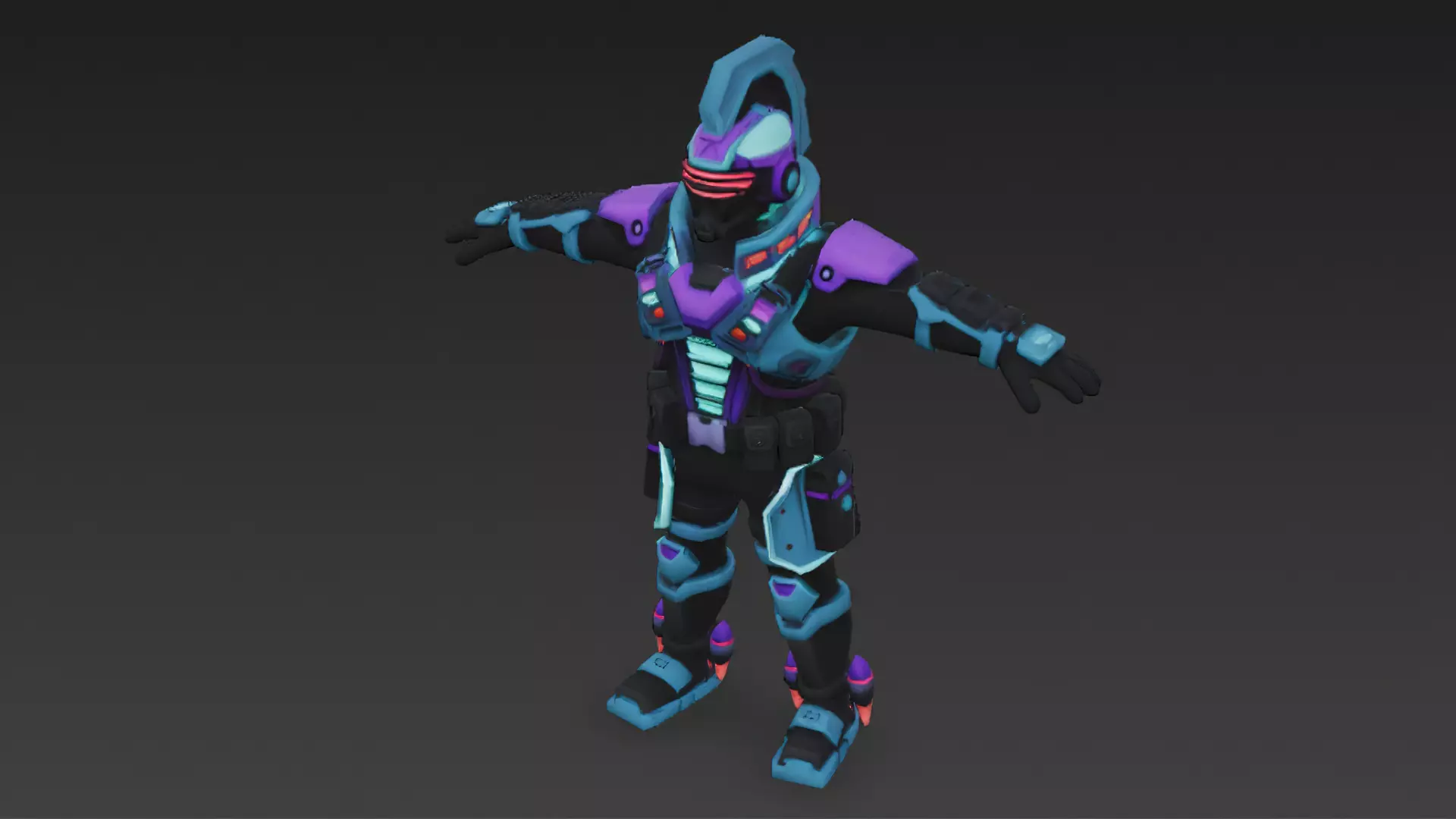 Cartoon Cyberpunk Rigged Mercenary 3D Model Low-poly 3D model