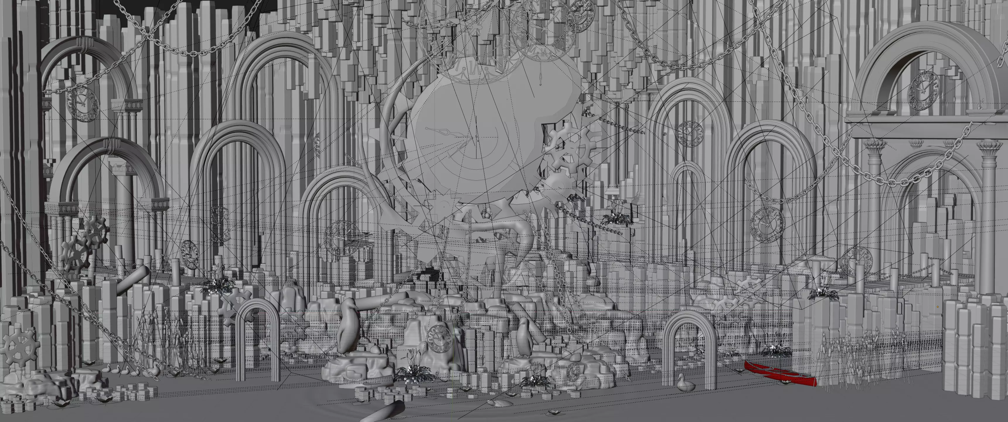 Liminal Water and Clock Scene in Cave Free 3D model_1