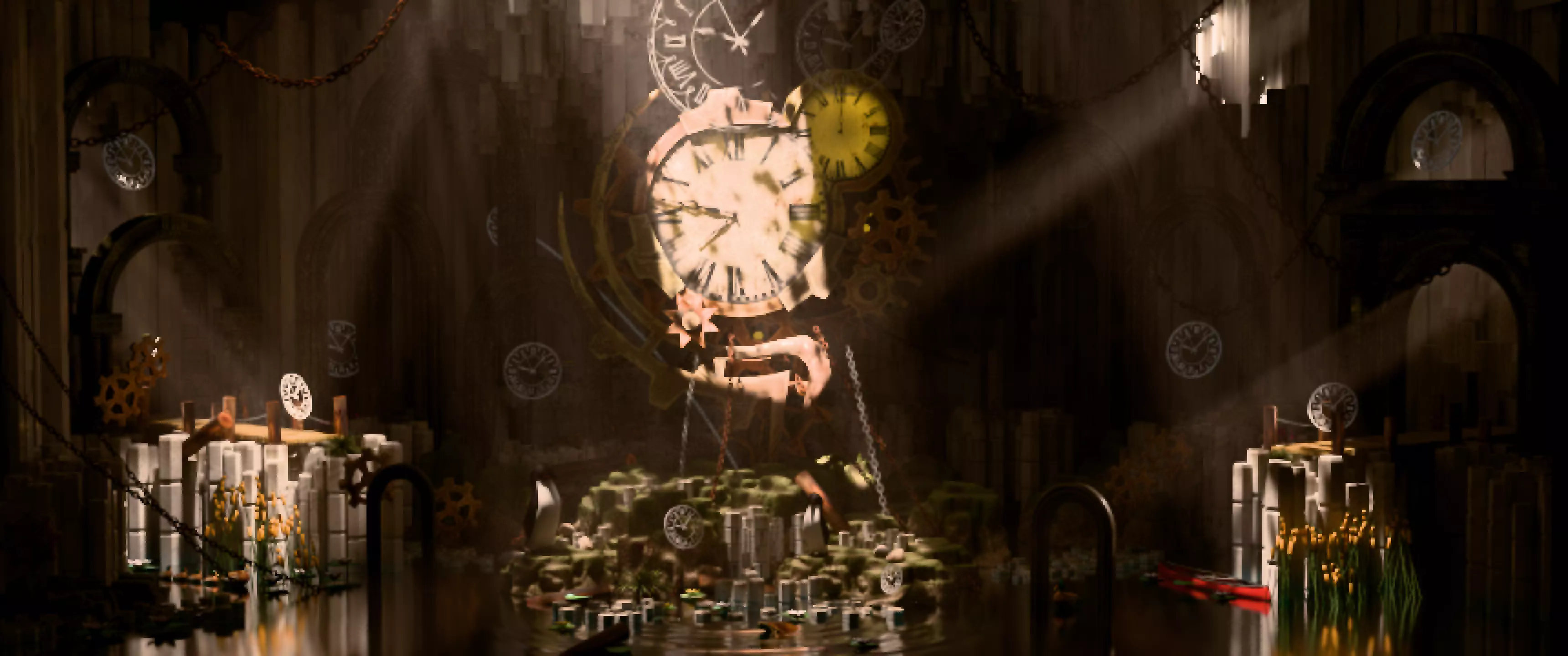 Liminal Water and Clock Scene in Cave Free 3D model_0