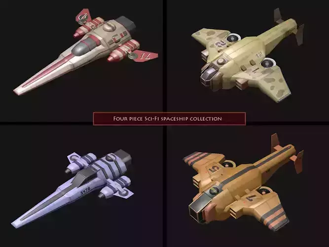 Ship Set four different star wars fighters Low-poly 3D model