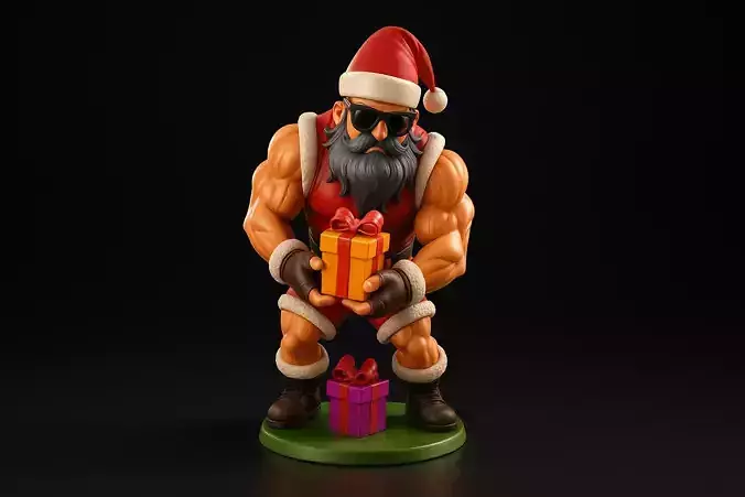 Buff Santa Claus Muscular Santa with Funny Christmas Figurine  3D print model