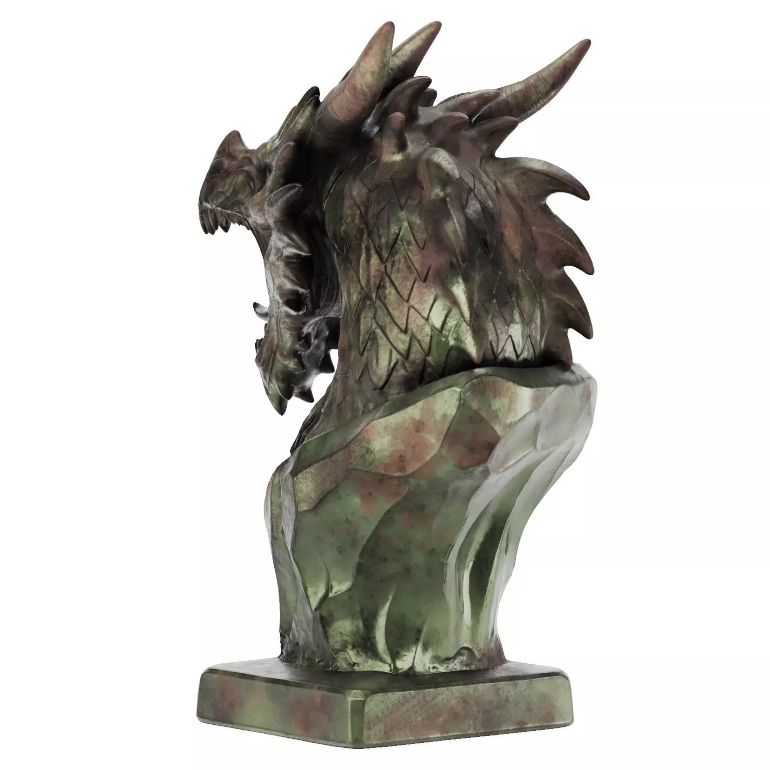 Dragon Head Sculpture Oxidized Bronze Low-poly 3D model_3