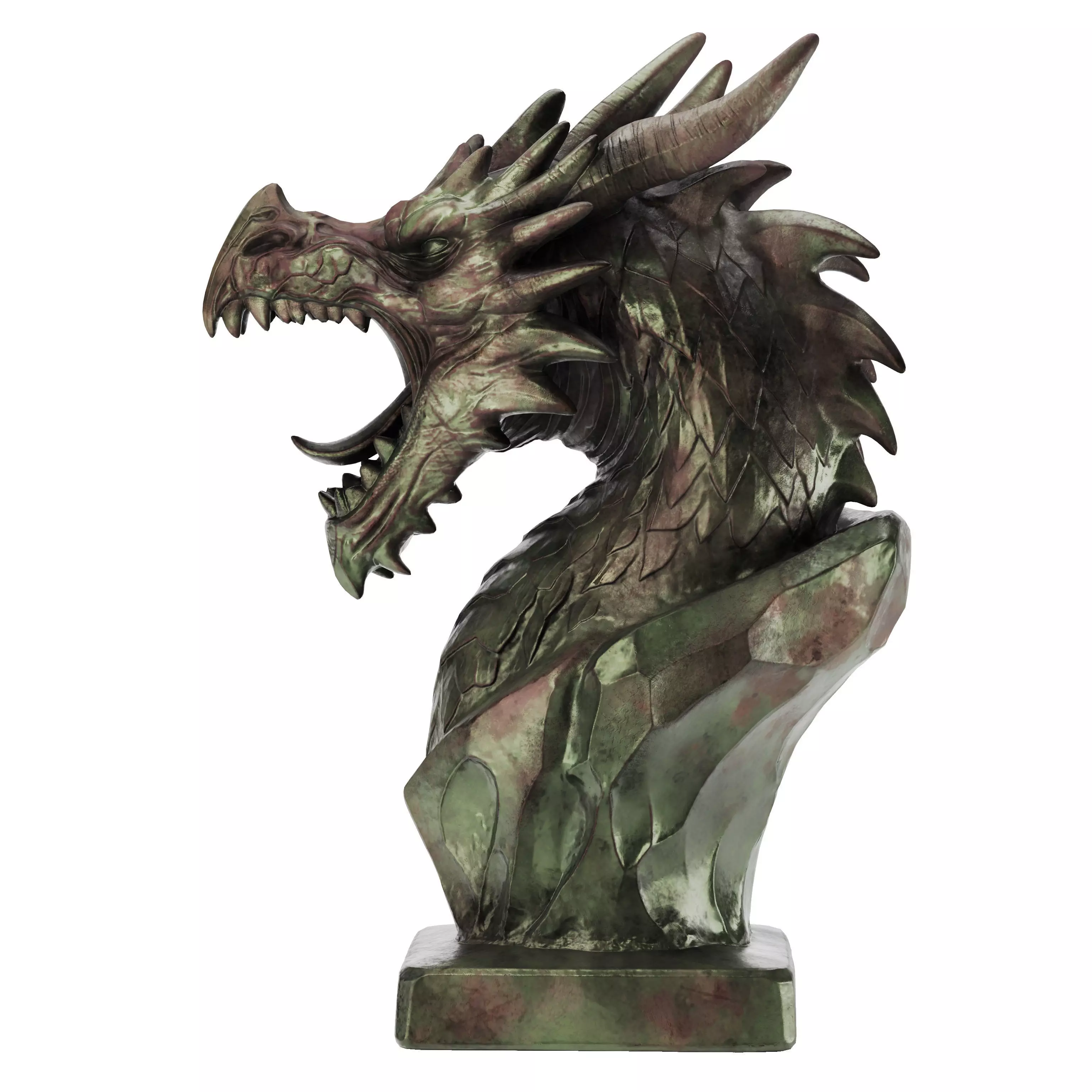 Dragon Head Sculpture Oxidized Bronze Low-poly 3D model_2