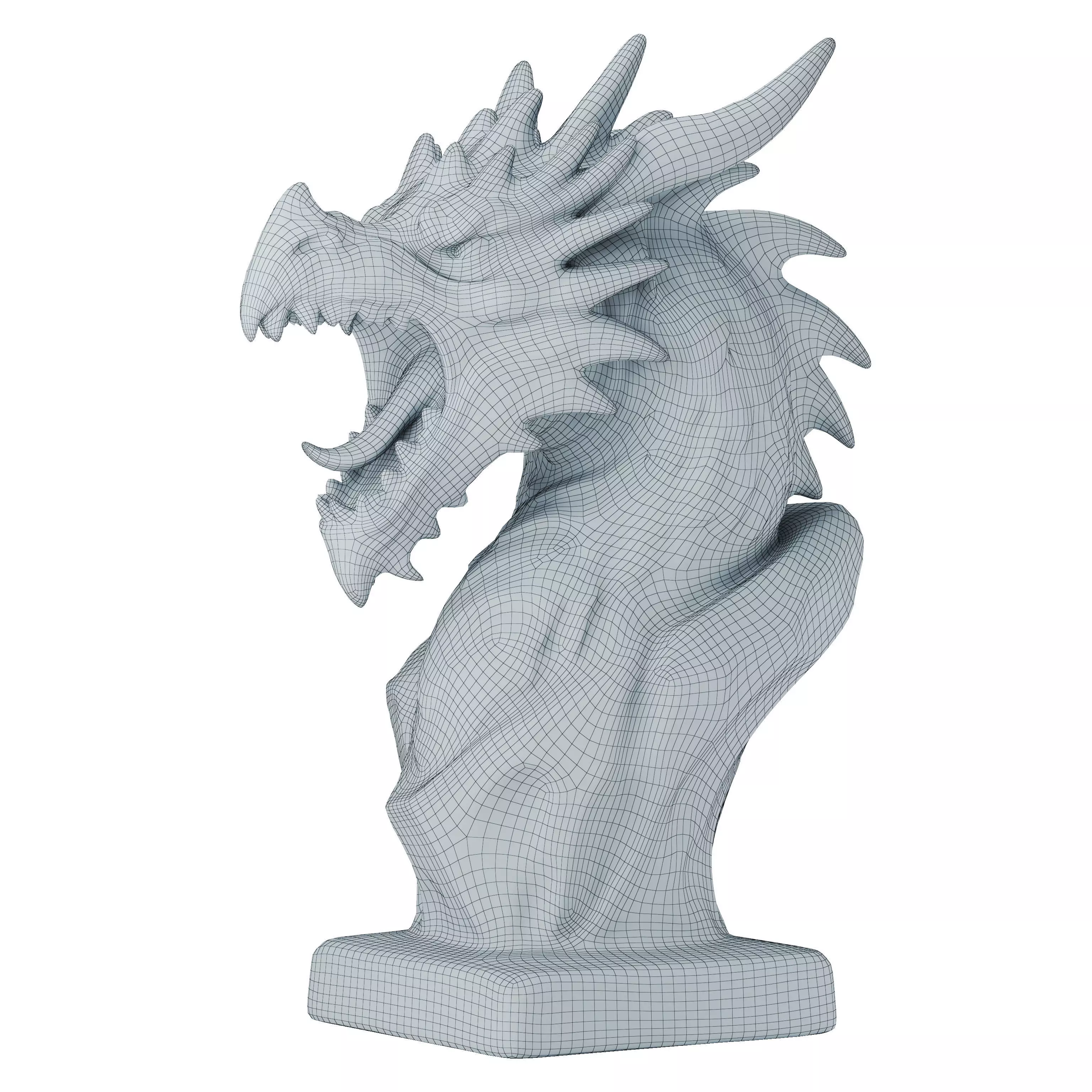 Dragon Head Sculpture Oxidized Bronze Low-poly 3D model_4