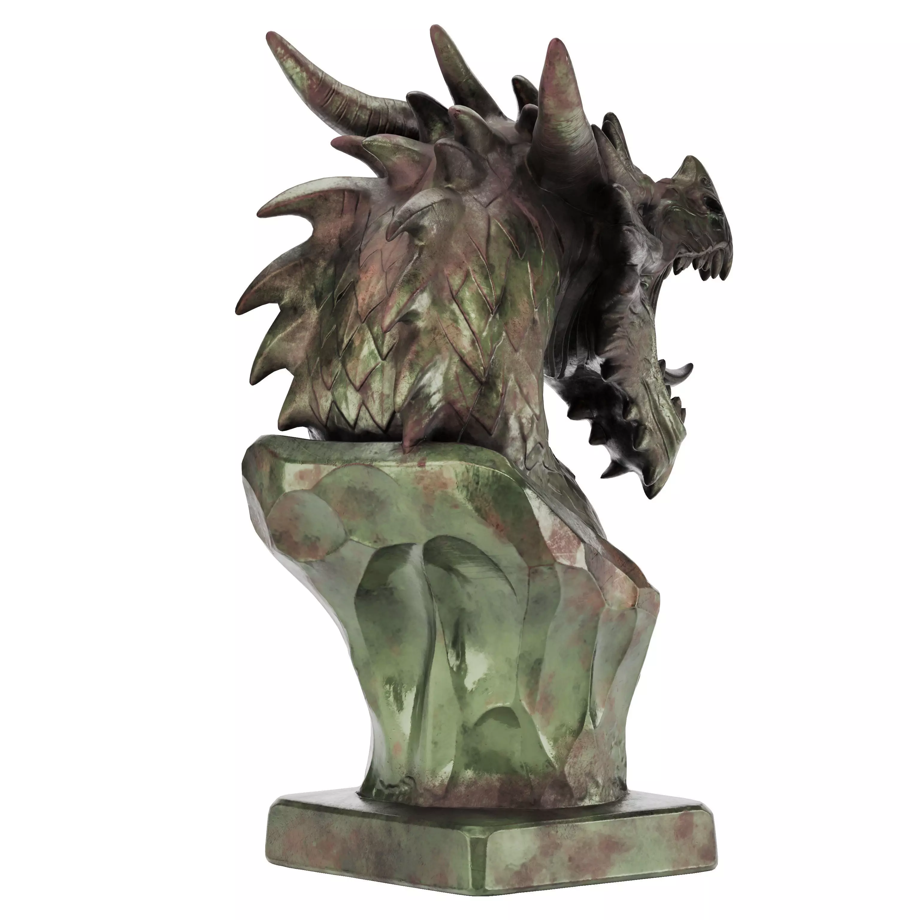 Dragon Head Sculpture Oxidized Bronze Low-poly 3D model_1