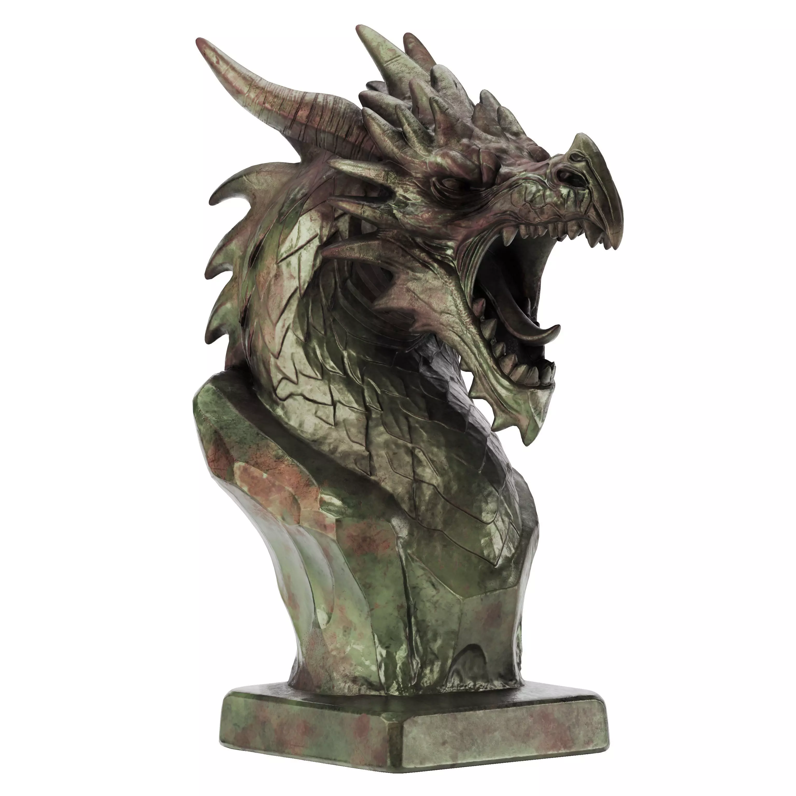 Dragon Head Sculpture Oxidized Bronze Low-poly 3D model_0