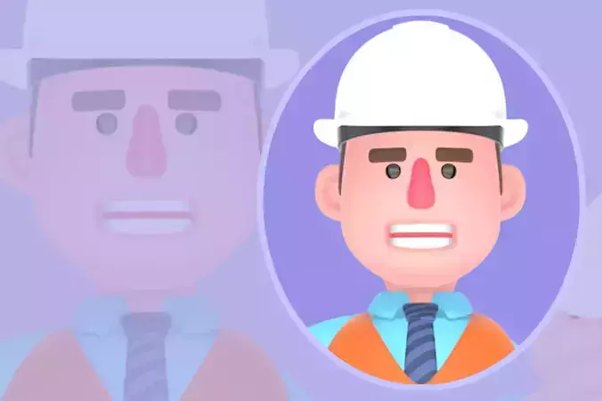 Stylized 3D Male Architect with Megaphone - Cartoon Angry Man