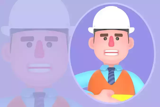 Stylized 3D Male Architect Holding Chest - Cartoon Character