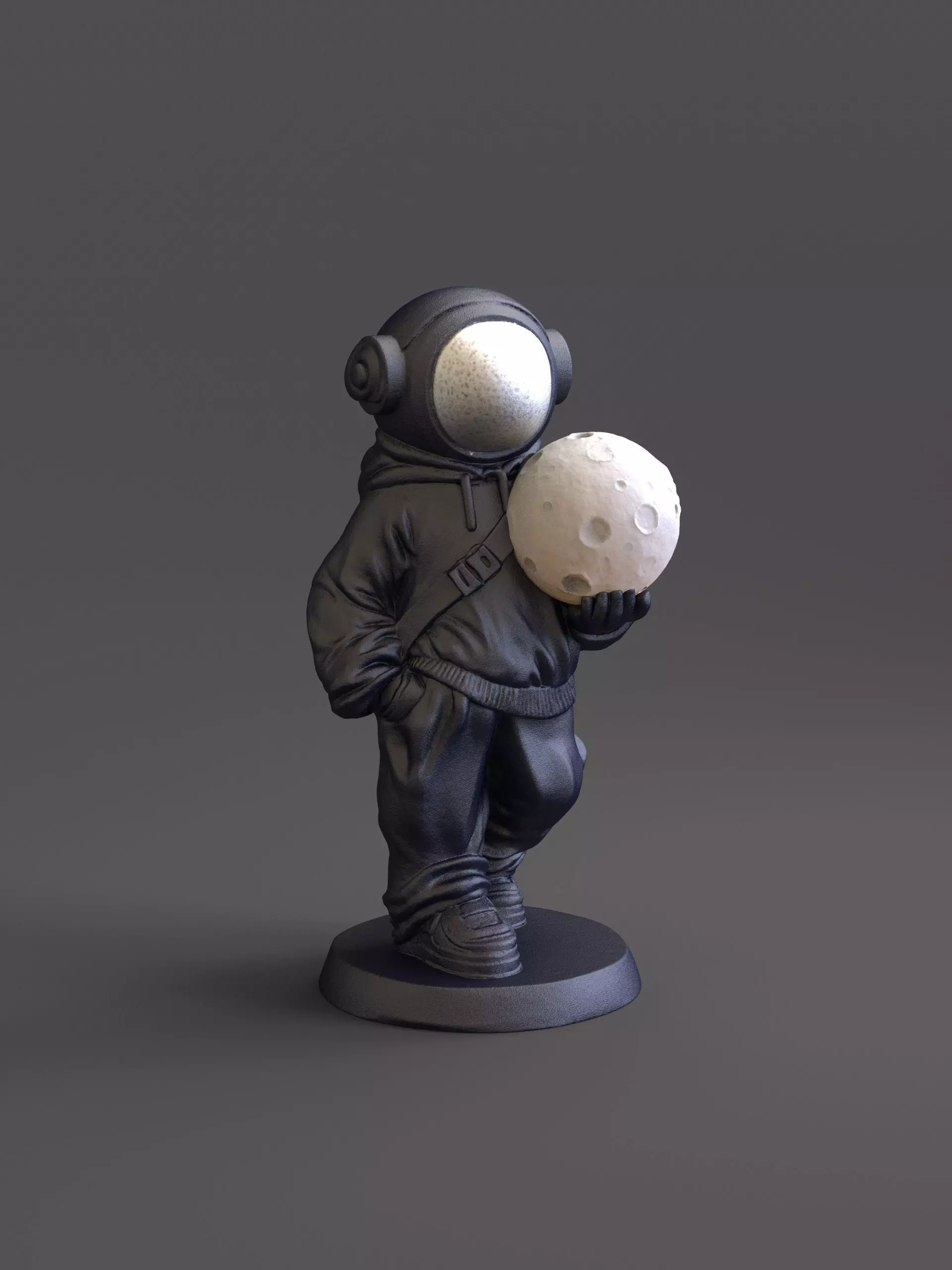 Astronaut Holding the Moon Sculpture Printable 3D print model_0